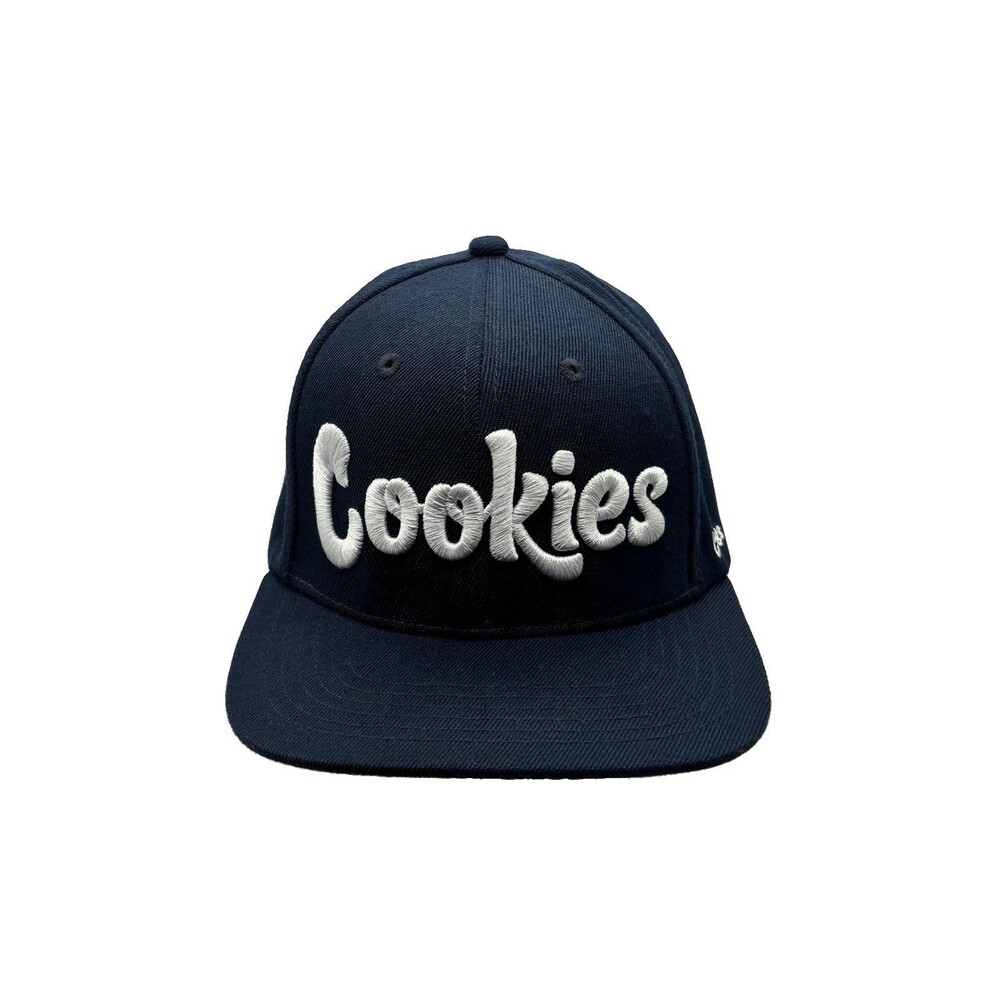 Cookies SF Snapback Hat Navy Blue White Script Logo Embroidered Unisex Cap